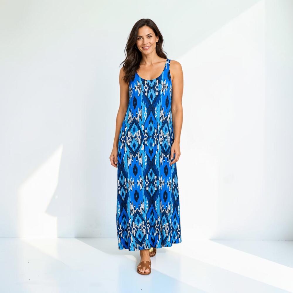 Show Me Your Mumu Vintage 90s Maxi Tank Dress Size 3X Blue Boho Aztec Print